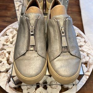 Silver metallic leather sneakers
